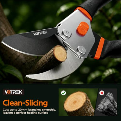 8.5" Bypass Pruning Shears, Jam-Proof Spring Clippers for branches - color: Sunset Orange