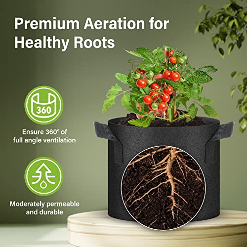HealSmart Plant Grow Bags 5 Gallon, Tomoato Planter Pots 5-Pack with Handles, Aeration Nonwoven Fabric, Heavy Duty Gardening Planter for Vegetable, Herbs and Flowers, Black - color: Black, 5 Pack, size: 5 Gallon