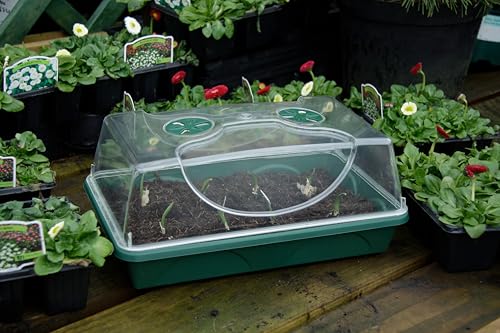 EarlyGrow Medium Seed and Herb Domed Propagator with Vented Side Height Extension and Security Clip Set,Green - size: Medium with 1 Height Extender and Clips