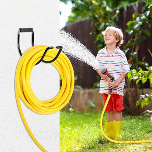 Garden Hose Holder Wall Mounted,304Stainless Steel Solid Hook Holds Up to 150Ft - Black Paint - color: Black Painted-2