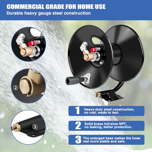 MEKOH Compact Pressure Washer Hose Reel 50ftx3/8” / 65ftx1/4”, 4000PSI