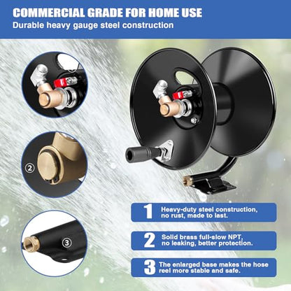MEKOH Compact Pressure Washer Hose Reel 50ftx3/8” / 65ftx1/4”, 4000PSI