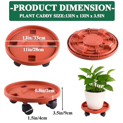 Rolling Plant Stand Outdoor 3 Pack 13 Inch Plant Caddy with Wheels, Red - color: Red, size: 13 inch