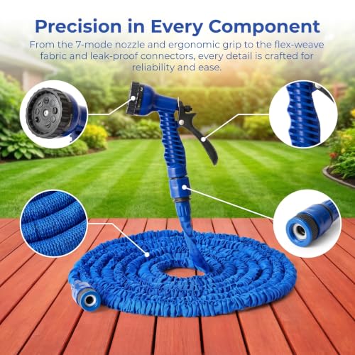 1PCS 50FT Garden Hose, Water Hose Retractable Garden Hose 1/2 and 3/4 Inch Connectors for Gardening Tools Essentials (Blue)