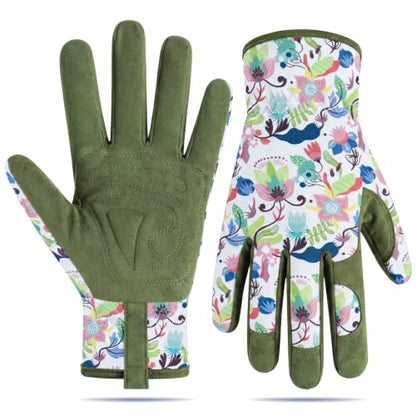 Baidast Gardening Gloves for Women, Breathable Leather Garden Gloves with Grip, Thorn Proof Work Gloves - color: Women(medium)-green+white