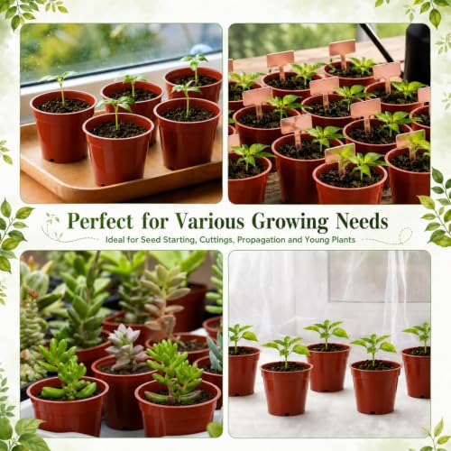 240 Pack 2 Inch Nursery Pots, Mini Plastic Plant Pots for Seedlings(Brown) - color: Brown