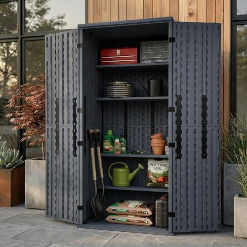 EHHLY Heavy Duty Tall Storage Cabinet Outdoor Weatherproof, 28 Cuft Garage Storage Cabinet with 4 Adjustable Shelves, Lockable Kitchen Pantry Closer Organizer, 31Wx23Lx66H, Sage Grey - color: Sage Grey, size: 28 Cuft