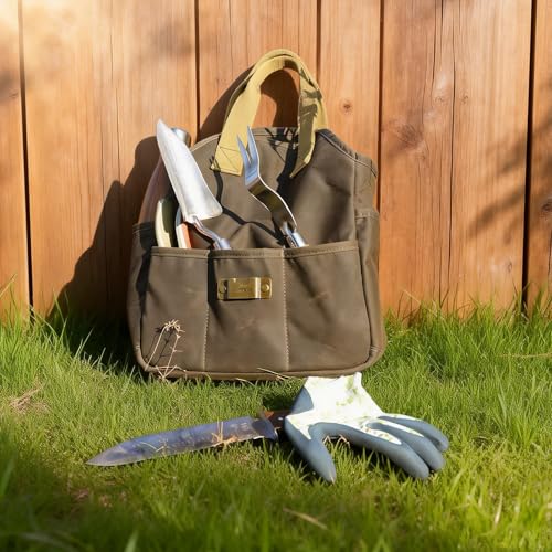 Waxed Canvas Garden Tool Bag Heavy Duty Yard Storage Florist Tote Organizer