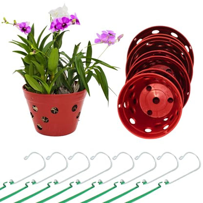 Set of 8 Strong Thick Plastic Hanging Orchid Pots with Holes and Hangers. 2 Each of 9 Inches Wide, 7.5 Inches, 6.5 Inches, 5.5 Inches, Orchid Pots for Repotting, Orchid Planters