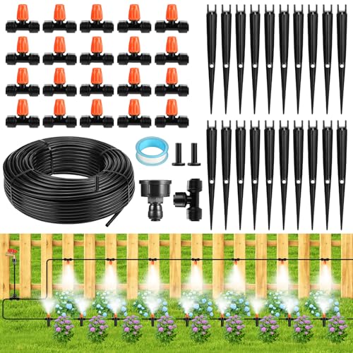 75FT Drip Irrigation System - Easy to Assemble Quick Plug Adjustable Spray Volume Garden Watering/Misting Cooling System with 1/4" Polyethylene (PE) Water Pipes for Gardens, Raised Beds, Lawns - size: 75FT (1/4" Polyethylene (PE) Water Pipes)