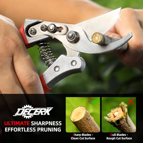 DECERK® 8.5" Professional Pruning Shears, Effortlessly Prunes 3/4" Branches - color: Red