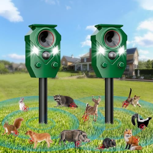 Solar Ultrasonic Animal Repellent Outdoor with PIR Sensor & Flashing Light, Pack of 2 - size: 1 Count (Pack of 2)