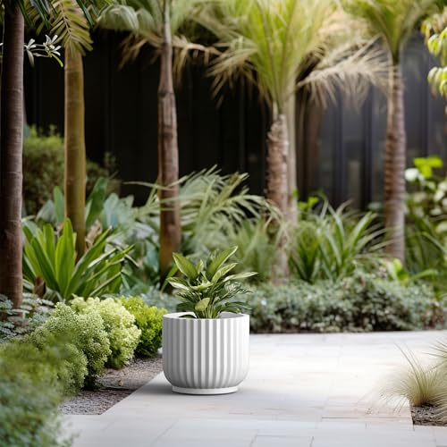 Kante Small Round Pedestal White Concrete Planter 9.8" Dia, Outdoor - color: White, size: 11"w x 9.8"h