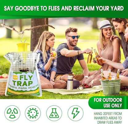 Fly Traps Outdoor 4 Pack, Pre-Baited Hanging Fly Catcher Bags, Fast Acting Non-Toxic Disposable Flies Killer for Outside Trash Areas,Horse Ranch,Barns,Stables,Yard,Patio,Farm & Heavy Fly Control.