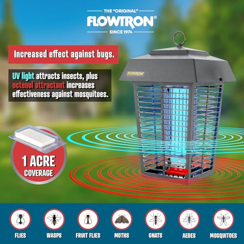 Flowtron Electric Bug Zapper, 1 Acre Outdoor, 40W UV, 5600V Zap, Grey - color: Dorado Grey
