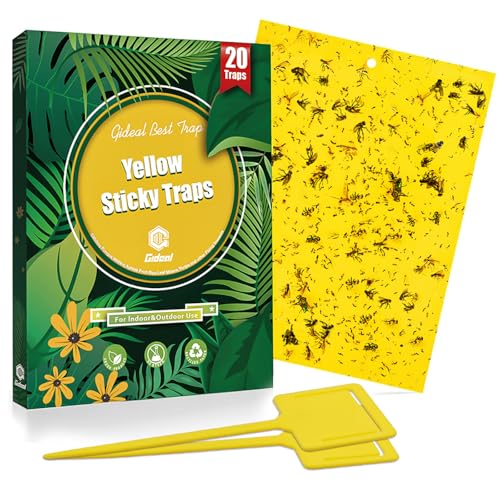 Gideal 20-Pack Dual-Sided Yellow Sticky Traps for Flying Plant Insect Such as Fungus Gnats, Whiteflies, Aphids, Leafminers,Thrips - (6x8 Inches, Included 20pcs Twist Ties) - size: 20-Pack