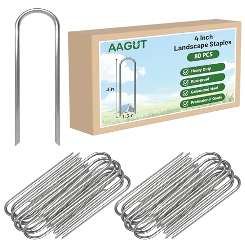 AAGUT U Shaped Garden Stakes 4 Inch, Galvanized Landscape Staples for Tube - size: 4" x 80 Pcs