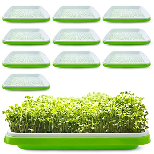 Pack 10 Seed Sprouter Tray with Drain Holes,Seed Germination Tray Kit BPA Free Nursery Tray,Soil-Free Big Capacity Healthy Wheatgrass Grower Sprouting Container Kit.. - color: Green-10 Pack