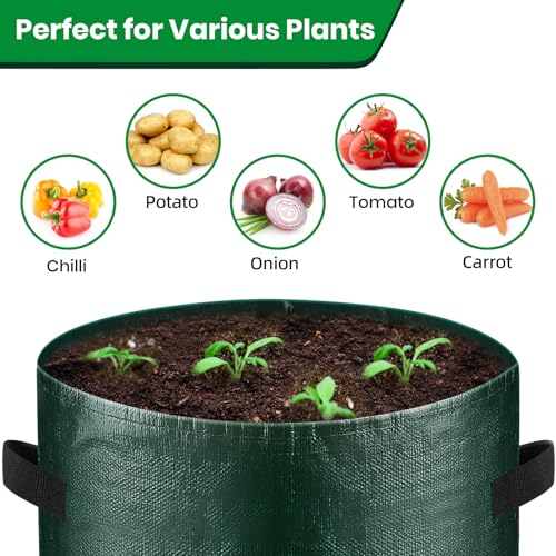 10 Gallon 3-Pack Potato Grow Bags, Heavy Duty PE Fabric Pots with Flap and Handles, Green Planter Bags for Potato Vegetables Outdoor Garden, 17.7''x13.8'' Large for All Plants Growing - size: Green-3 Pack