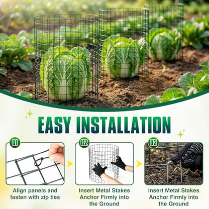 12 Pack 17" x 12" Tall Round Plant Cage - 36PCS Plant Support Cage Metal Wire Mesh Plant Protector for Outdoor Gardening Supplies Garden Protection Rabbits Chickens Ducks for Vegetables Flowers Shrubs