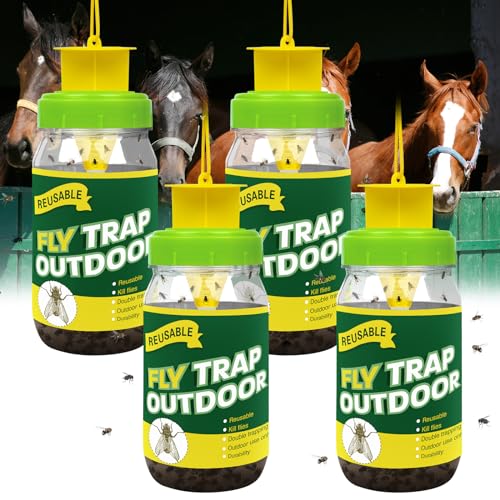 4 Fly Traps Outdoor for Patio with 4 Bait, Reusable Bug Catcher Bottle Jar - color: green