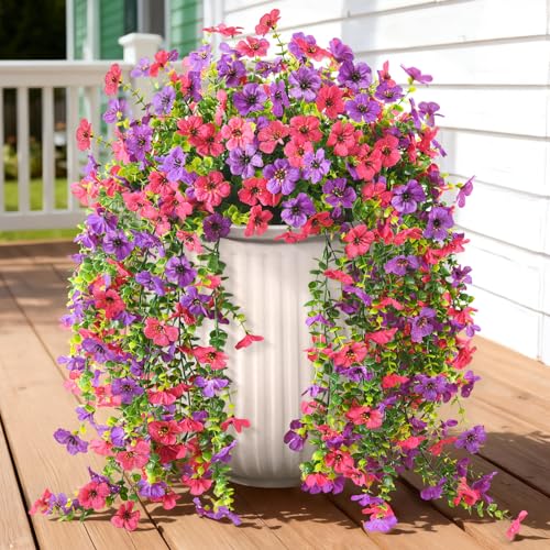 Hommyea Artificial Fake Fall Flowers Plants for Outdoors Mums Home Decor - color: Purple Hot Pink