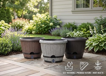 Sun-E Self Watering Whiskey Barrel Planters for Indoor Outdoor 10" X 3 Pack - color: Mix Colour Set