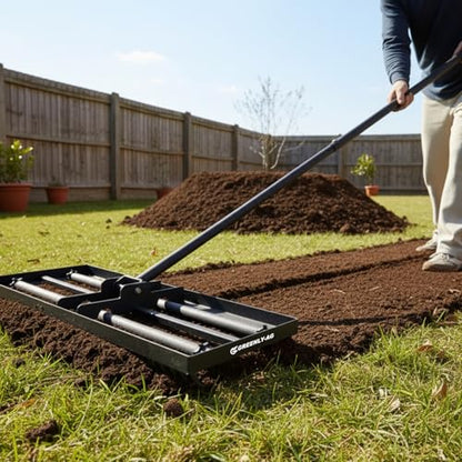 30" Heavy Duty Lawn Leveling Rake, 6.5FT Soil Leveler Tool
