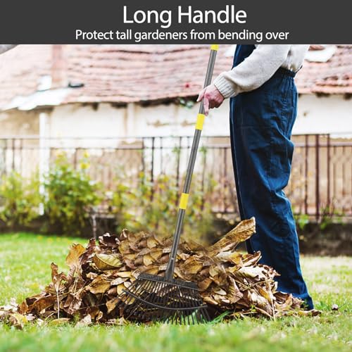Collapsible Rake for Leaves, 30-66 inch Metal Leaf Rakes for Lawns Heavy Duty Extended Handle, 25 Tines 18" Wide Rake Garden Tools for Camping, Yard, Landscape, Pine Needle and Grass - style: 30-66"