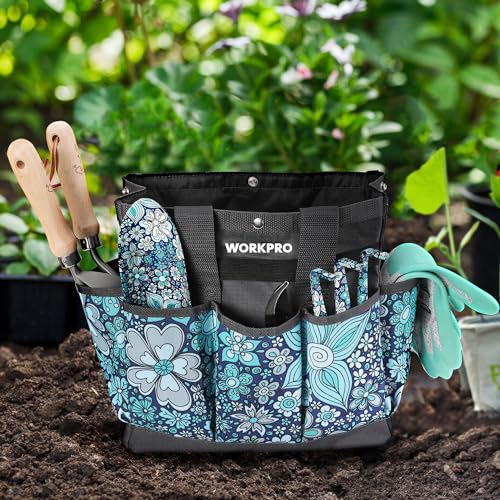 WORKPRO Garden Tool Bag, 9 Pockets Gardening Bag - color: Floral Blue
