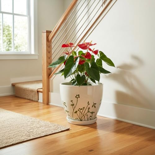 MPotTo Ceramic Pot for Plants 10 Inch, Grasses White - color: Grasses White, size: 10 Inch