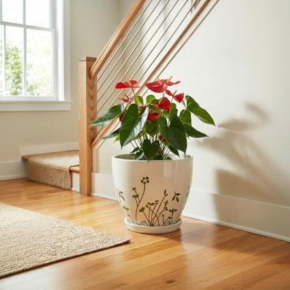 MPotTo Ceramic Pot for Plants 10 Inch, Grasses White - color: Grasses White, size: 10 Inch