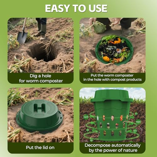 2-Pack Inground Worm Composter, 8L Outdoor Worm Farm, Worm Compost Bin for Garden Beds & Home Use, Vermicomposting Bin for Recycling Food Waste (9.5x9.5x10.8Inch), Green - size: 2-Pack