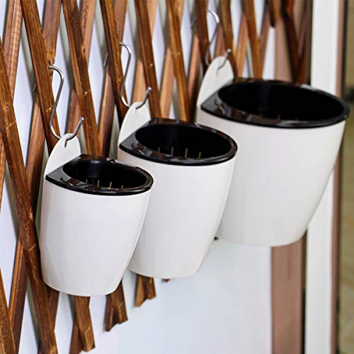 3 Packs 7.3" Plastic Self Watering Pots Wall Hanging Planters Wall Mounted Wicking Flower Pots for Indoor and Outdoor African Violet, Ocean Spider Plant, Orchid, White - size: 7.3"