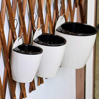 3 Packs 7.3" Plastic Self Watering Pots Wall Hanging Planters Wall Mounted Wicking Flower Pots for Indoor and Outdoor African Violet, Ocean Spider Plant, Orchid, White - size: 7.3"
