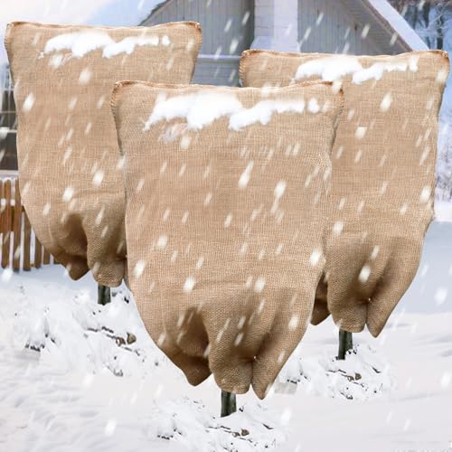 3-Pack Burlap Fabric Plant Bags - 24 X 40 Inch Winter Plant Cover Freeze Protection, Reusable Burlap Sacks Plant Frost Cloth for Outdoor Plants, Cold Weather Tree Wrap for Trees, Bushes & Garden