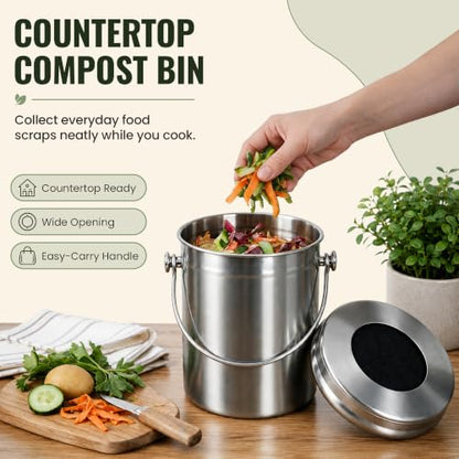 Epica Kitchen Compost Bin for Kitchen Countertops, 1.3 Galllon - Silver - color: silver