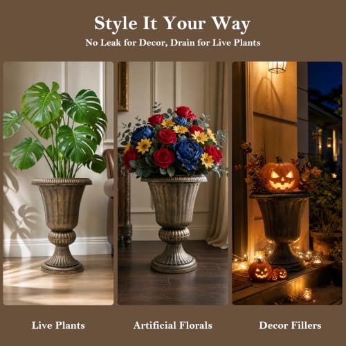 Athena Collection 20" Tall Urn Planters for Outdoor Plants, 2 Pack, Bronze - color: Bronze