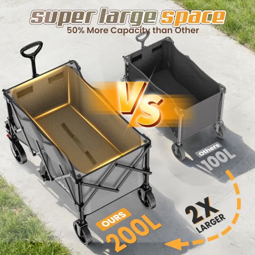 Wagons Carts Foldable,Collapsible Wagon with Wheels,450LBS Heavy Duty Beach Wagon Cart,Lightweight Portable Folding Utility Wagon Cart with Cup Holders for Camping, Garden, Sports, Grocery pcs (Gray) - color: Gray