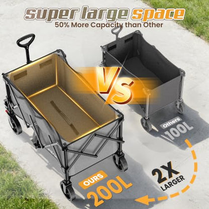 Wagons Carts Foldable,Collapsible Wagon with Wheels,450LBS Heavy Duty Beach Wagon Cart,Lightweight Portable Folding Utility Wagon Cart with Cup Holders for Camping, Garden, Sports, Grocery pcs (Gray) - color: Gray