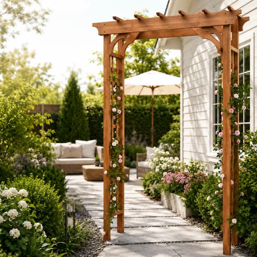 Solid Fir Wood Garden Arch Trellis for Climbing Plants Outdoor - color: Brown, size: 83.37”H×61”W×26’’D