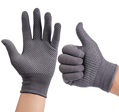 COOHORN 12Pairs Work Gloves Anti-slip Knitted Stretchy Cloth Glove Thin Moist Glove Liners - color: Grey