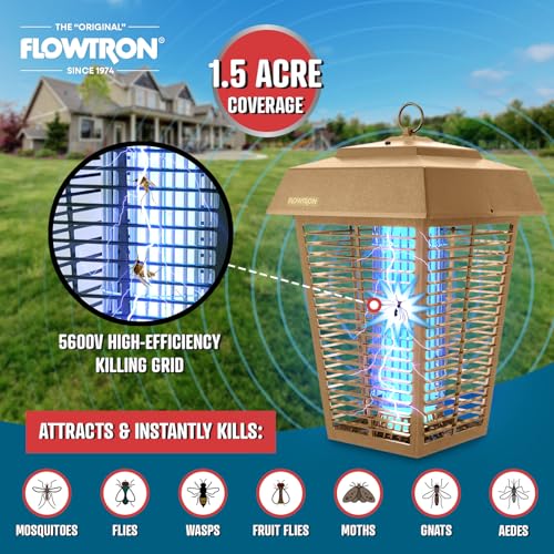 Flowtron Bug Zapper, 1.5 Acre Outdoor, Two 40W UV Bulb, 5600V Zap, Tan - color: Tan