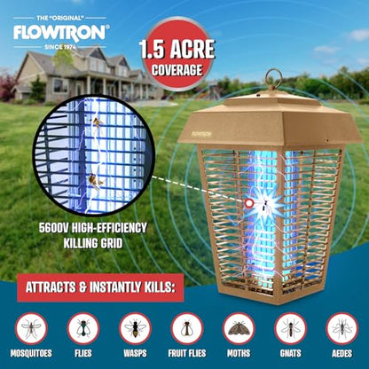 Flowtron Bug Zapper, 1.5 Acre Outdoor, Two 40W UV Bulb, 5600V Zap, Tan - color: Tan