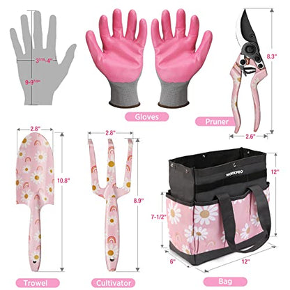 WORKPRO 5PCS Gardening Tools, Aluminum Heavy Duty Garden Tool Set with Bag - style: Pink with bag