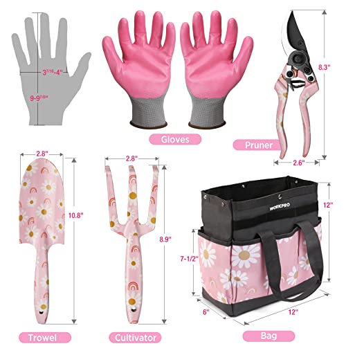 WORKPRO 5PCS Gardening Tools, Aluminum Heavy Duty Garden Tool Set with Bag - style: Pink with bag