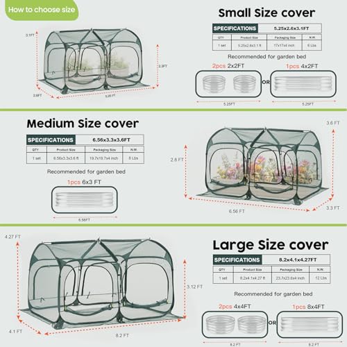 Poray Large 8.2x4FT Plant Netting Cover, Pop up Tunnel Crop Cage Gardening Net,Pest Guard Cover for Vegetables &Fruits,Durable Gardening Net for Plant and Animal - size: Large 8.2x4.1X4.3FT