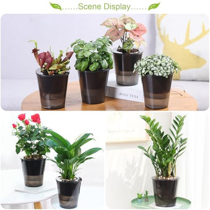 Oliz Self Watering Planter 8 Pcs,4.3 Inch Flower Plant Pot with Inner Pot, Indoor Self Watering Planter Pot for Herbs, Flowers - color: Black