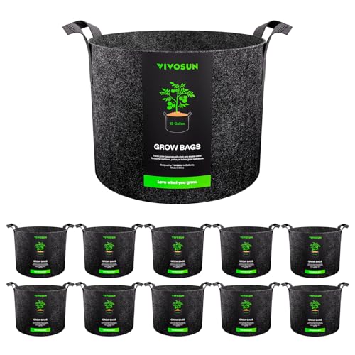 VIVOSUN 10-Pack 15 Gallon Plant Grow Bags Fabric Pots with Handles - size: 15 Gallons, style: 10-Pack
