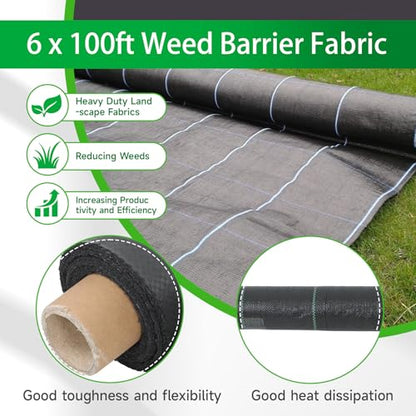 Weed Barrier Fabric Planting Cover - 6 x 100 FT Heavy Duty Landscape Fabric Ground Cover Block for Outdoor Planting - size: 6 x 100 FT